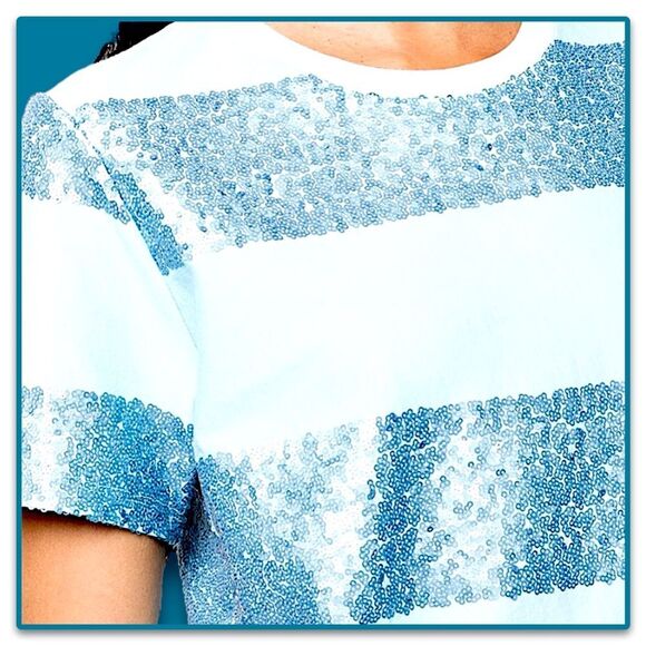 NWT Cynthia Rowley Striped Sequin Tee in Blue Combo - Picture 11 of 15